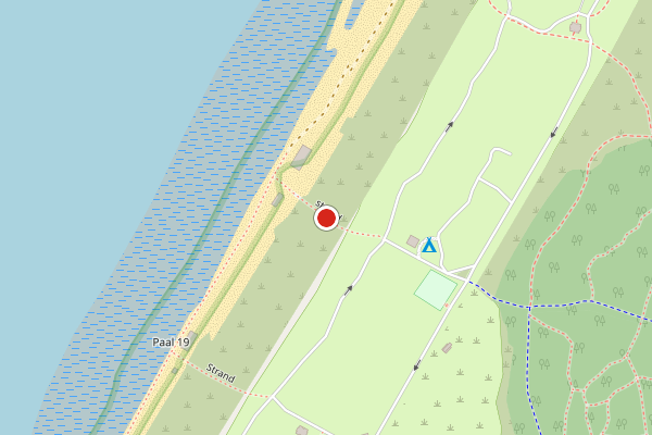 Brandweer-melding op Strand, De Koog op 28 juni, kaart-overzicht