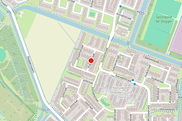 Brandweer-melding op Praamstraat, Den Helder op 8 mei, kaart-overzicht