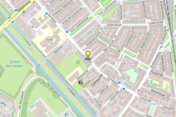 Ambulance-melding op Sportlaan, Den Helder op 29 april, kaart-overzicht