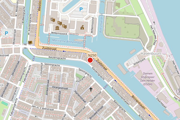 Brandweer-melding op Zuidstraat, Den Helder op 17 juni, kaart-overzicht